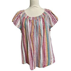 BeachLunchLounge Gayle Pastel Stripe Linen Cotton Off Shoulder Top 1X